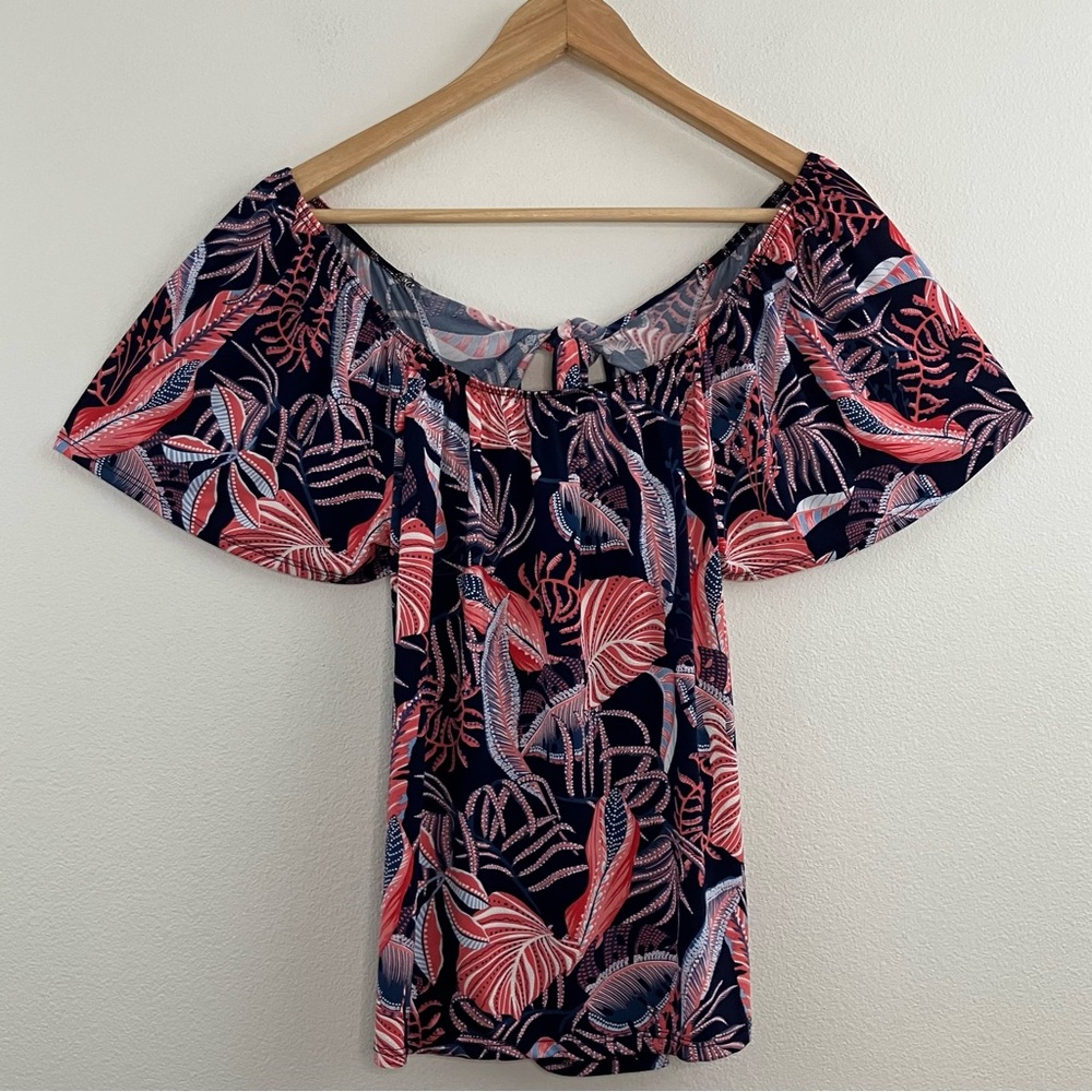 Off Shoulder Chic Red & Blue Ruffled Blouse